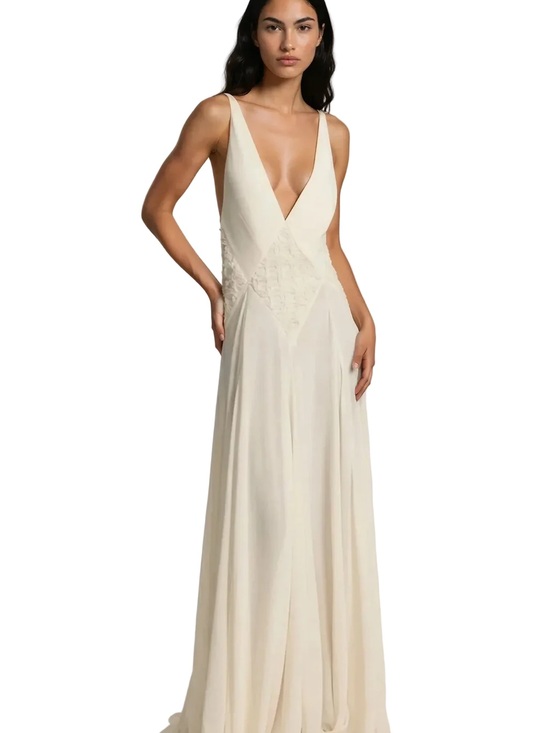 Doen Dresses & Skirts - KOIR Elegant Cream V-Neck Maxi Dress